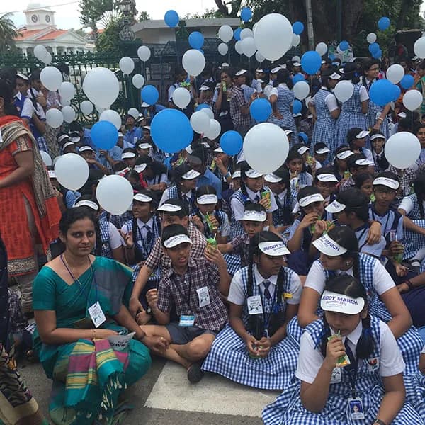 Students and teachers gathered for the Buddy March